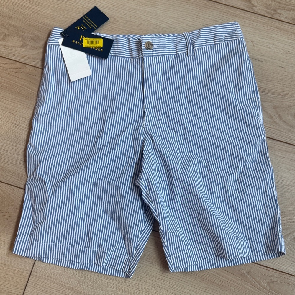 Ralph Lauren Boys Blue and White seersucker Shorts. NWT SZ 14